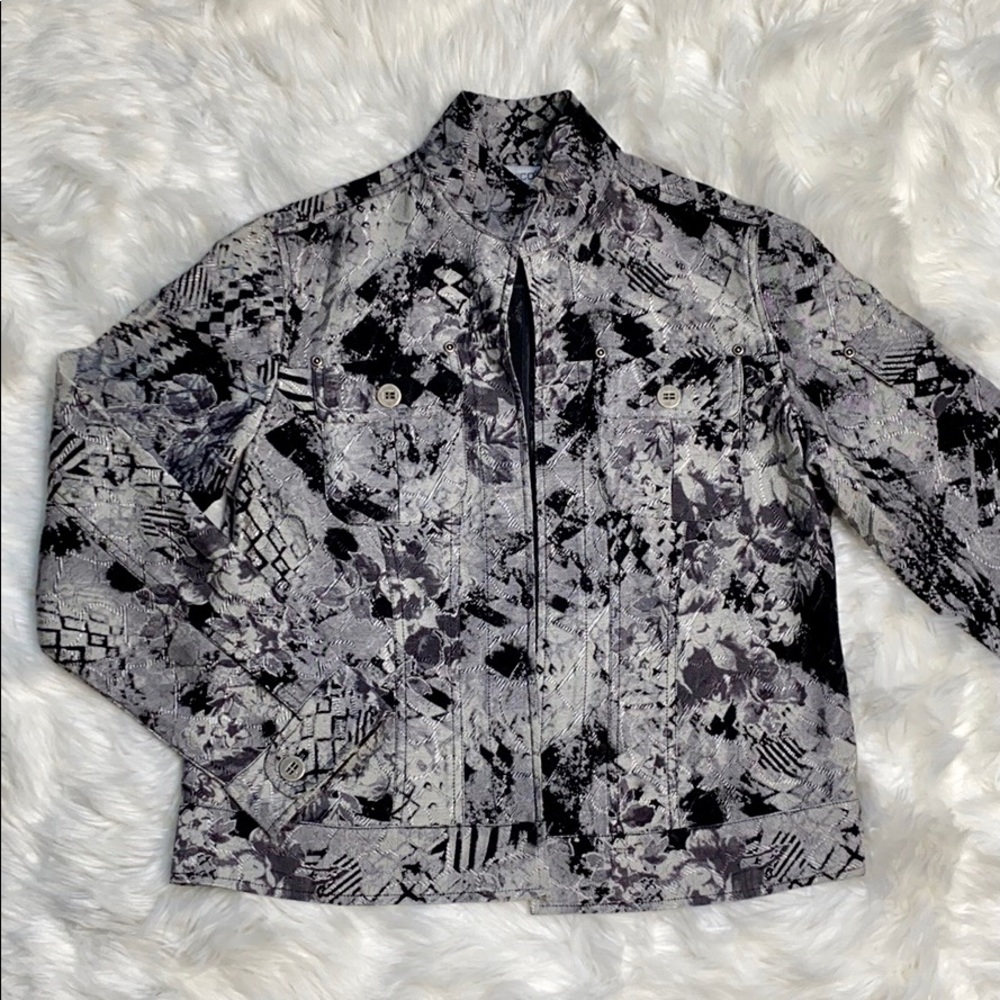 Chico's Jacquard Silver Patterned Open Jacket - image 4